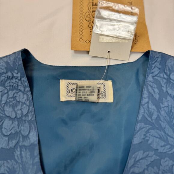 Boho Croquet Club VTG Floral Vest Blue 100% Silk Women’s Large NWT Deadstock - Picture 12 of 12